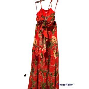 Luxxel Two Piece Bandeau Top and Maxi Skirt Medium Coral Tropical Beach Cruise